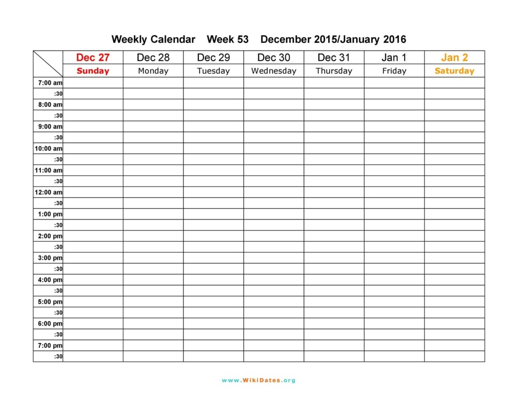 1 Week Calendar Printable Weekly Calendar Blank Calendar Printable Week 