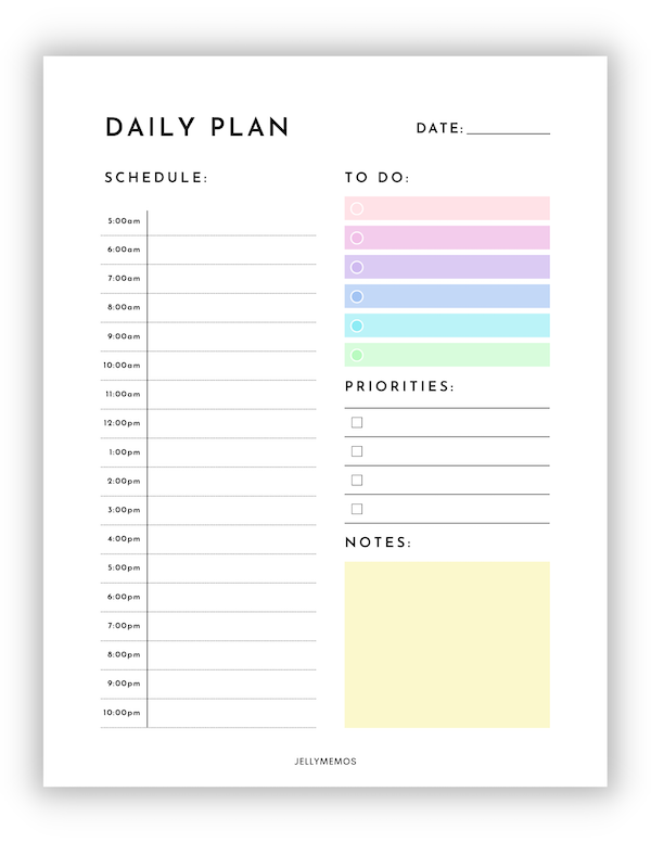 10 Cute Printable Daily Planners With Time Slots JellyMemos