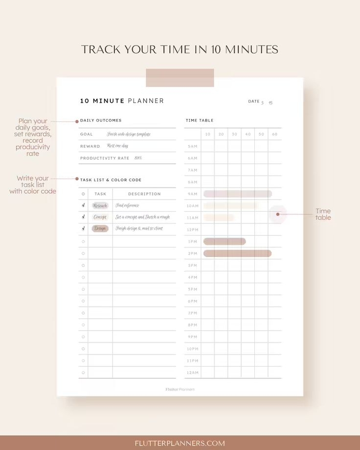 10 Minute Planner Printable Minimalist Time Management Planner