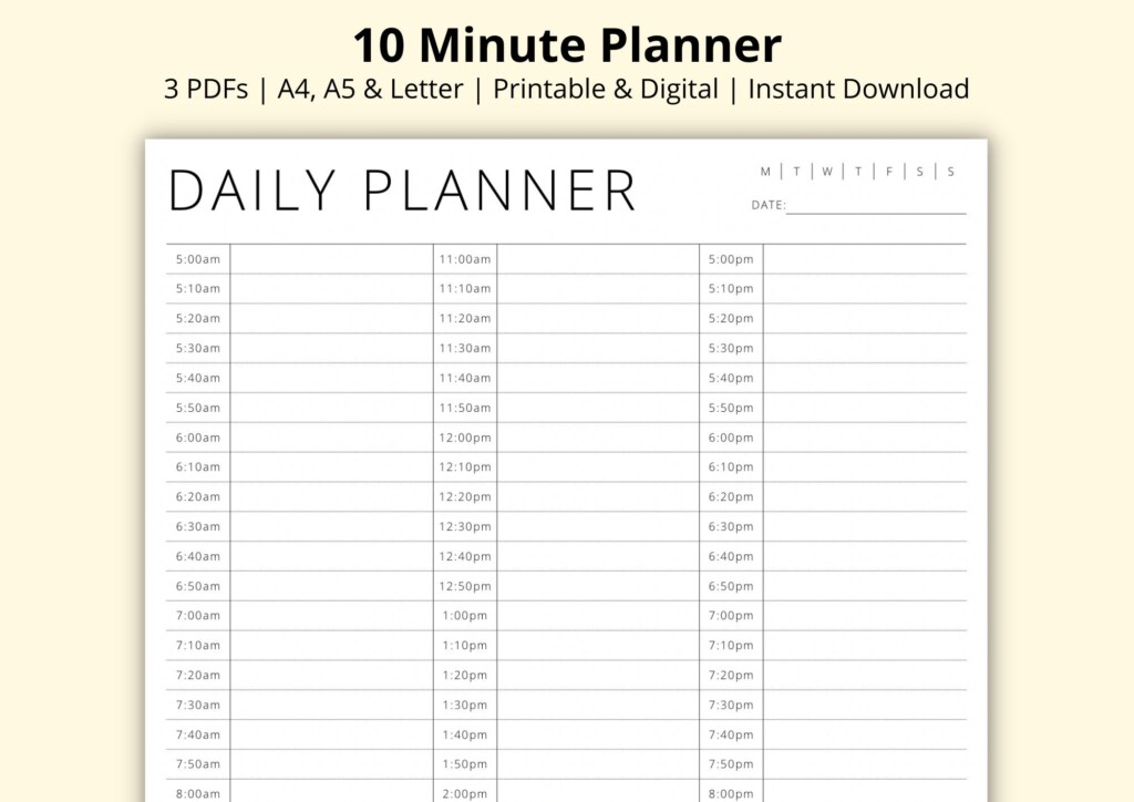10 Minute Planner Printable Simple Daily Planner Time Etsy
