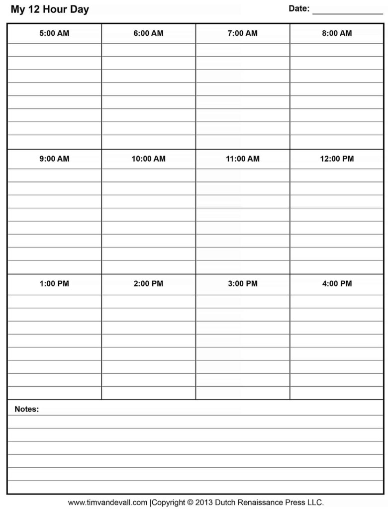 12 Hour Daily Planner Printable