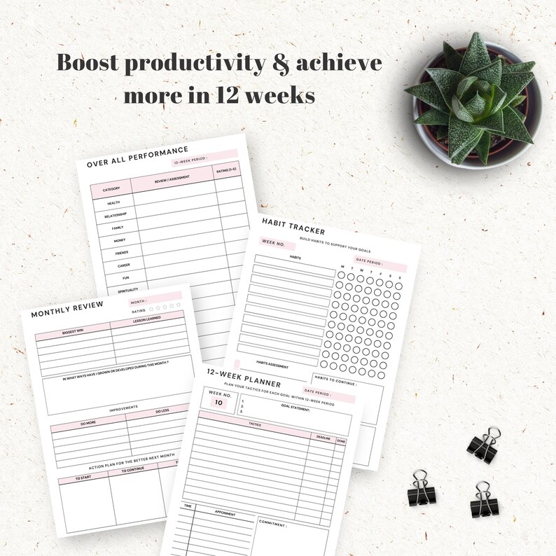 12 Week Year Planner Printable 12 week Year Template 90 Day Goal 