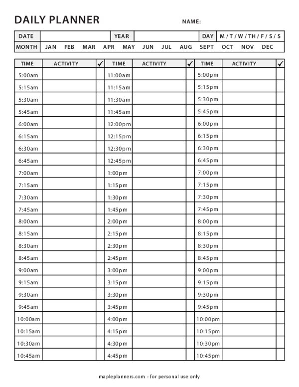 15 Minute Daily Planner Template Time Blocking Template Worksheets