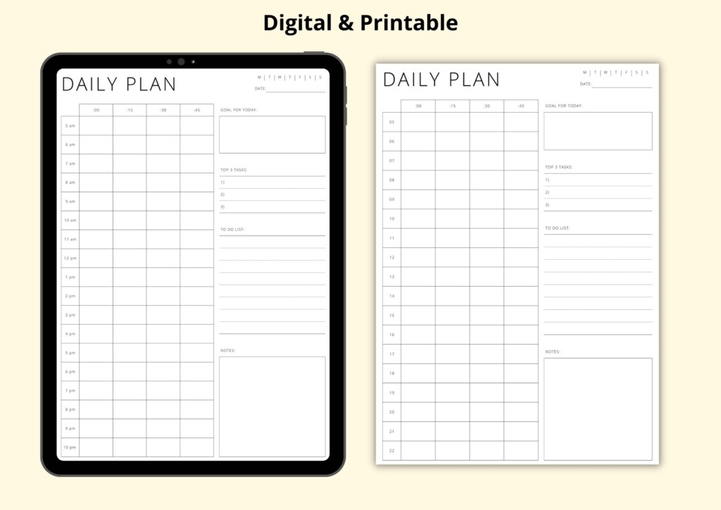 15 Minute Increment Planner Daily Schedule Template Time Block PDF 