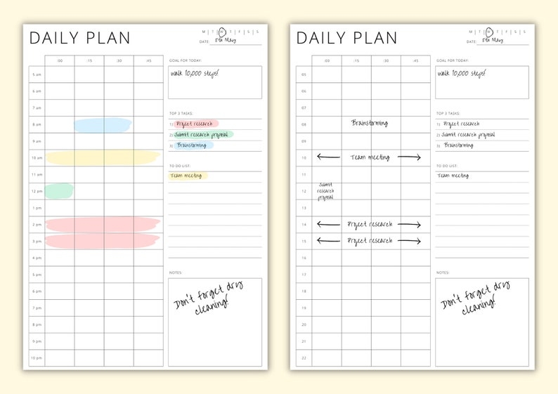 15 Minute Increment Planner Daily Schedule Template Time Block PDF 