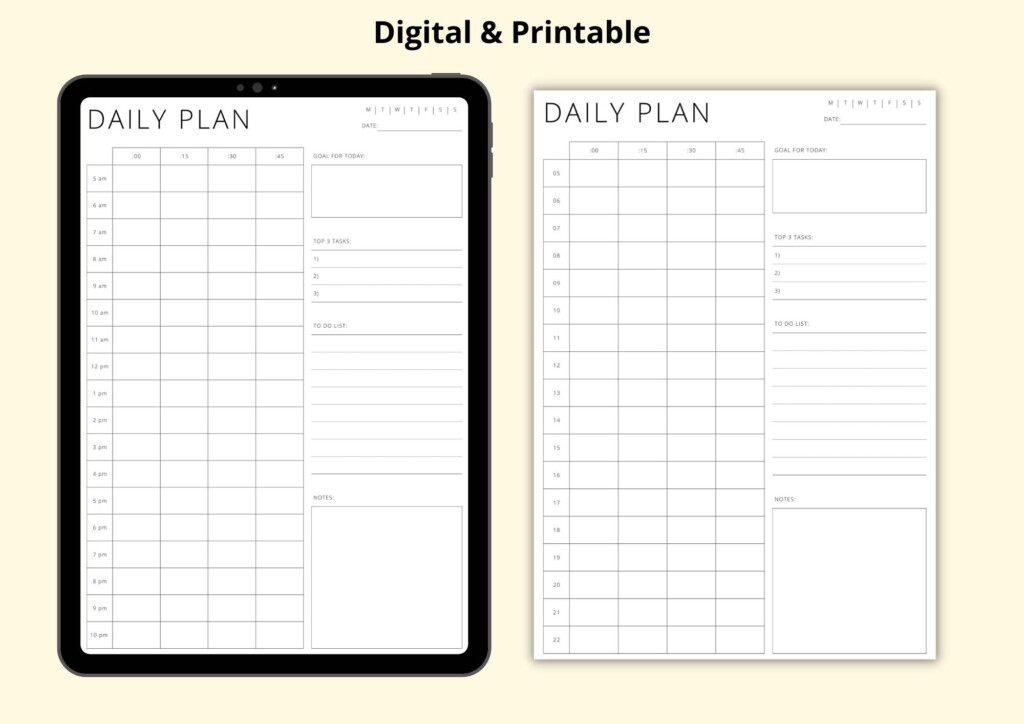 15 Minute Increment Planner Daily Schedule Template Time Block PDF 