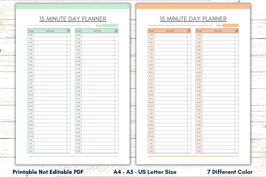 15 Minute Planner Printable 15 Minutes Planner 15 Minute Daily 
