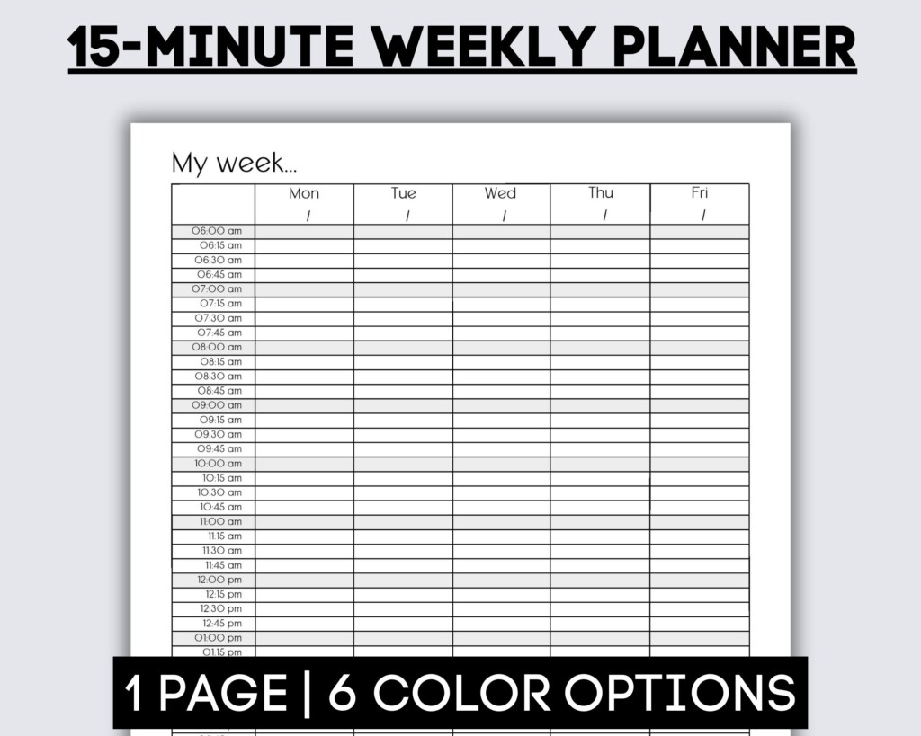 15 Minute Weekly Planner Page Printable 15 minute Planner Appointment 