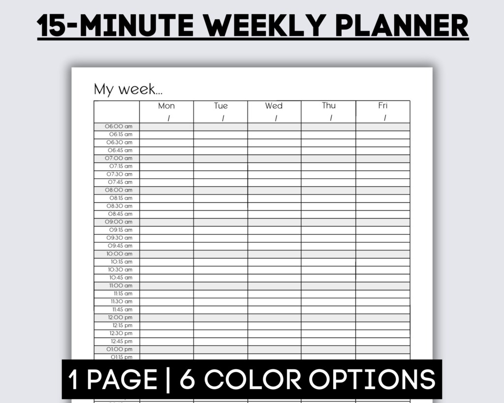 15 Minute Weekly Planner Page Printable 15 minute Planner Appointment 