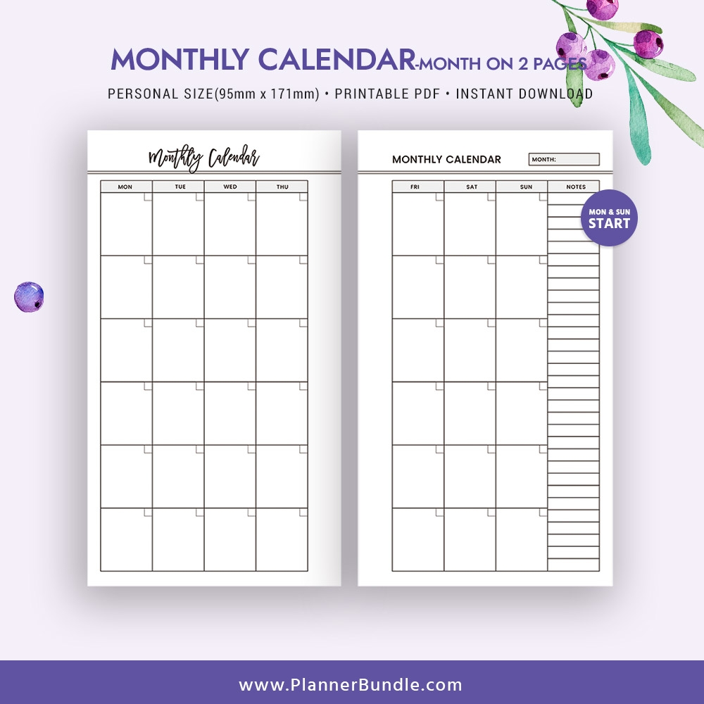 2 Page Monthly Planner Template Calendar Template Printable Vrogue