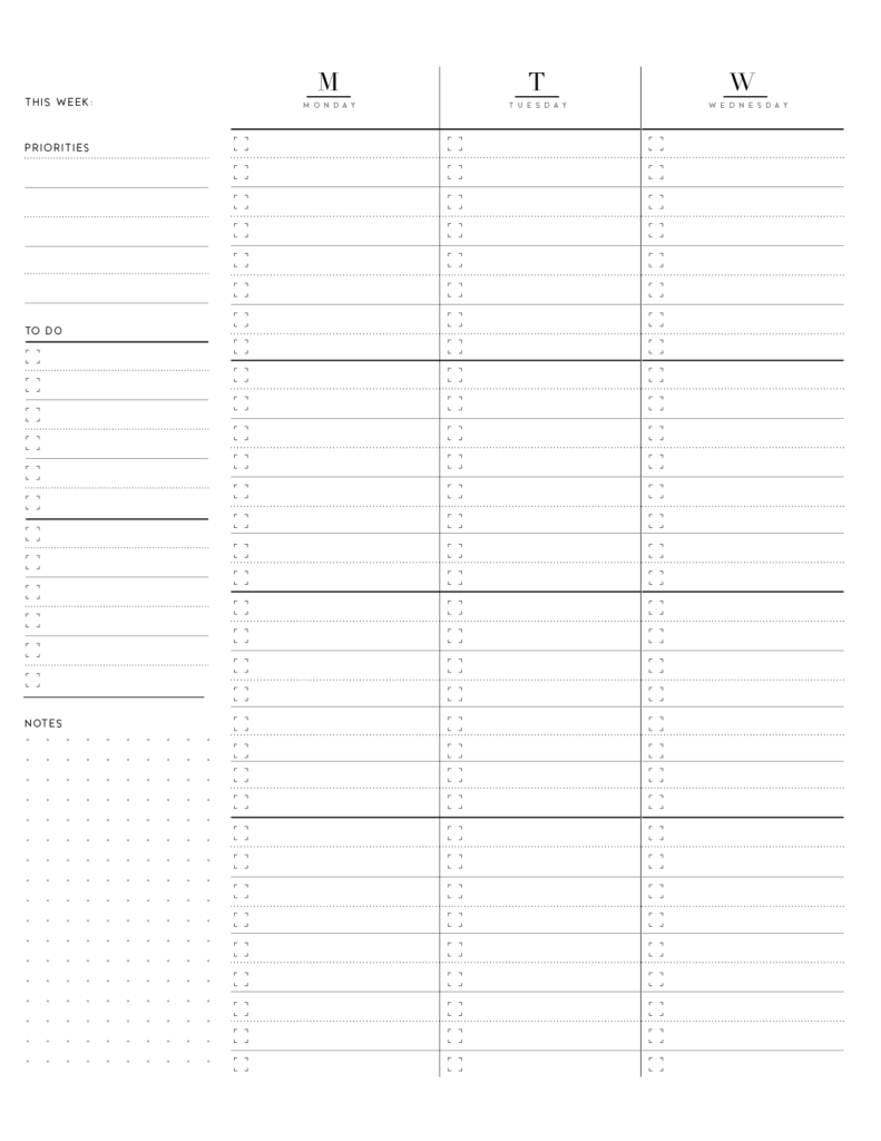 2 Page Weekly Planner Printable Weekly Planner Printable