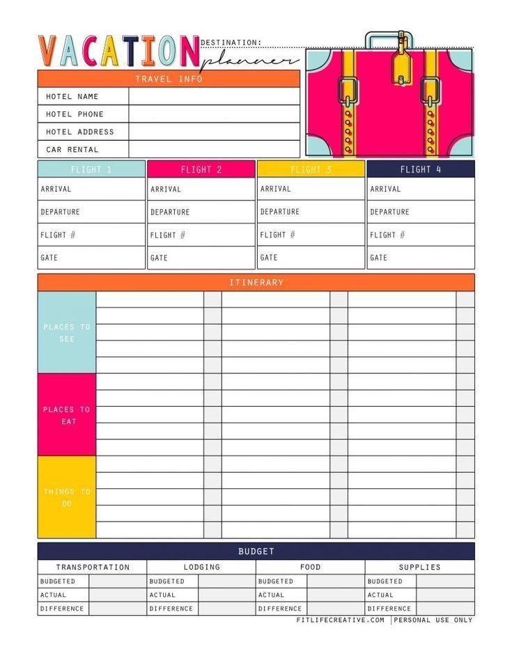 20 Free Printable Vacation Planner Template