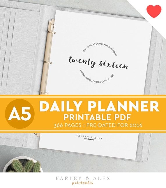 2016 Printable A5 Day Planner CUSTOMIZABLE COVER By FarleyAndAlex 