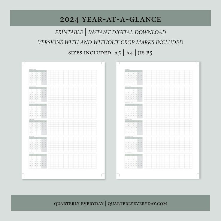 2024 Year at a glance Functional Printable Planner Minimalist
