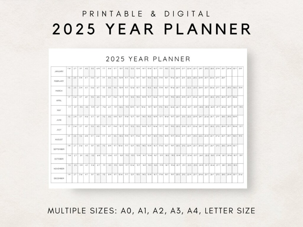 2025 Year Planner Printable Yearly Planning Calendar Calendar Poster 