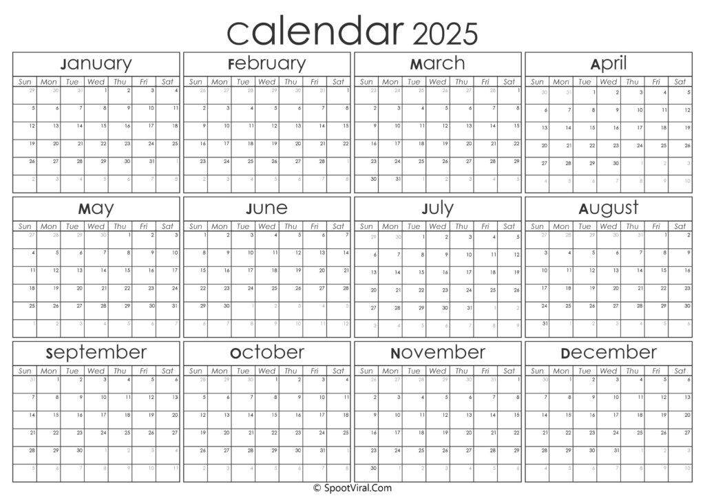 2025 Yearly Calendar Printable Malthe R Lind