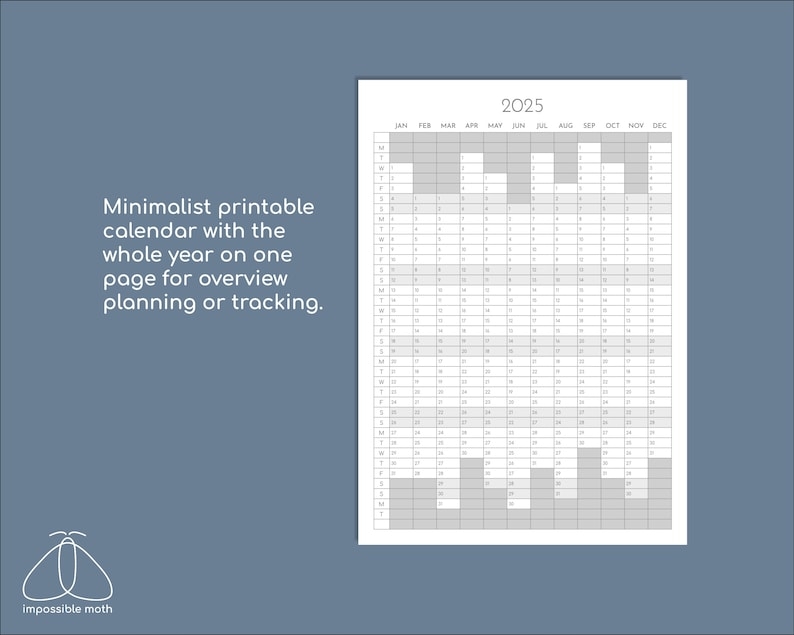 2025 Yearly Planner Printable Year On One Page Overview Portrait 