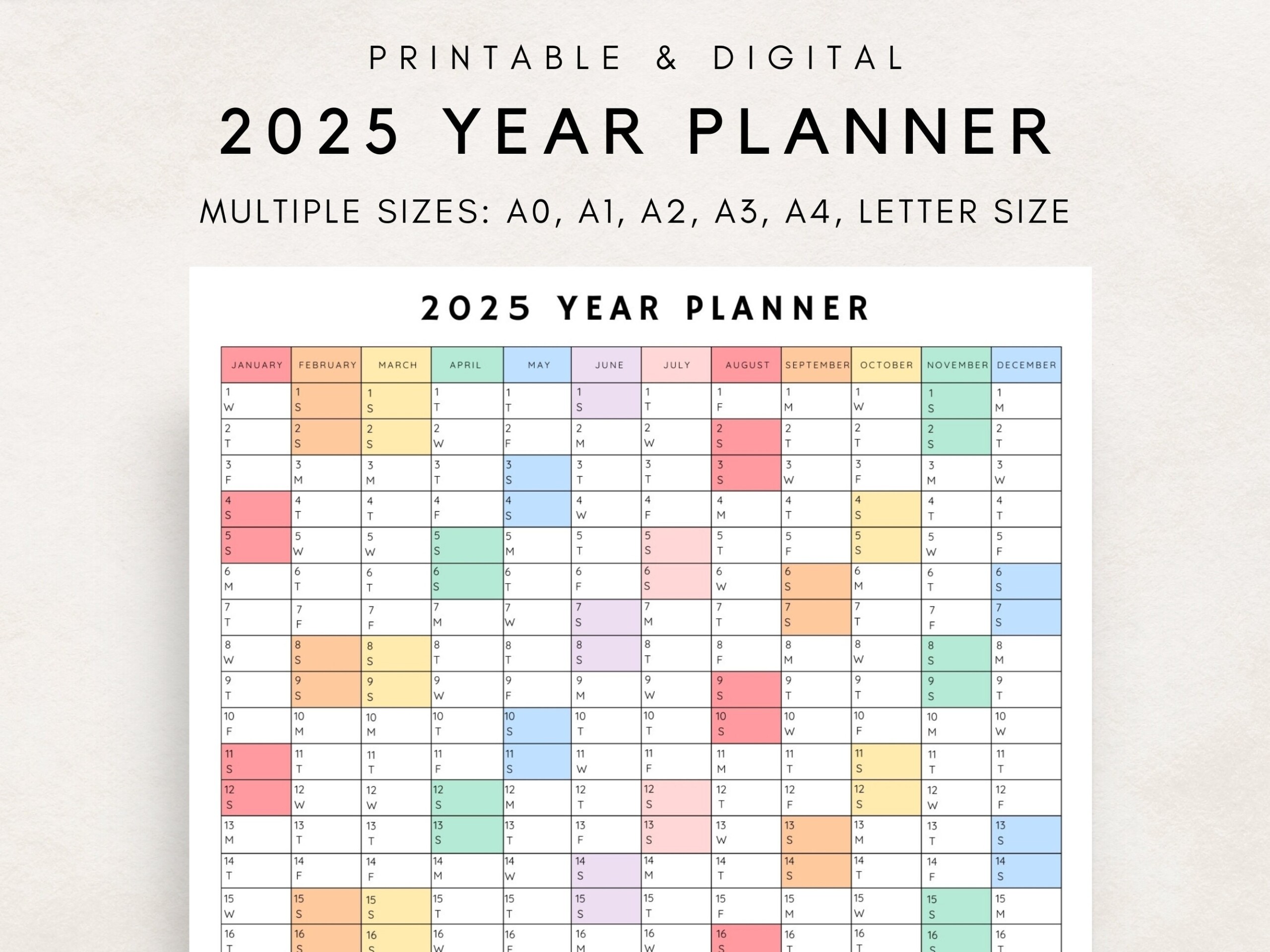 2025 Yearly Planner Printable Yearly Planning Calendar Calendar