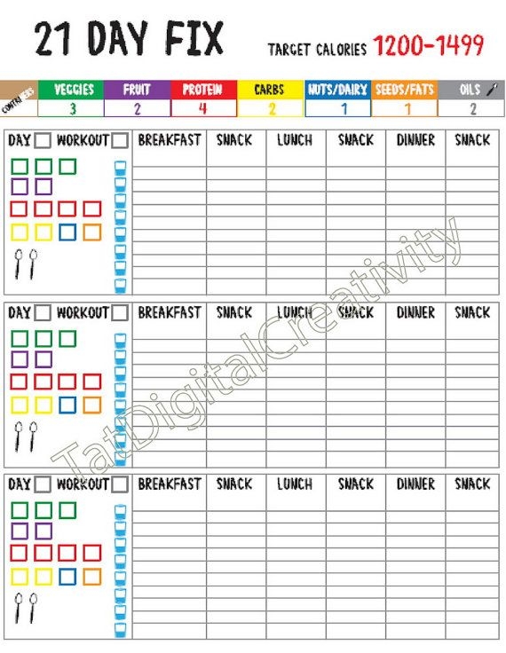 21 Day Fix Meal Planner Template Printable Tolfnet