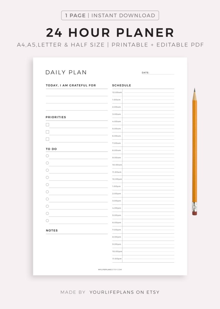 24 Hour Daily Planner Printable