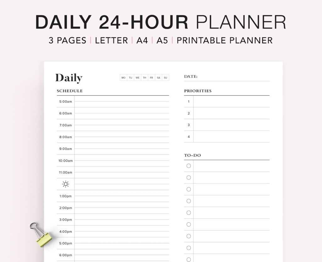 24 Hour Daily Planner Printable Hourly Planner Military Time Etsy