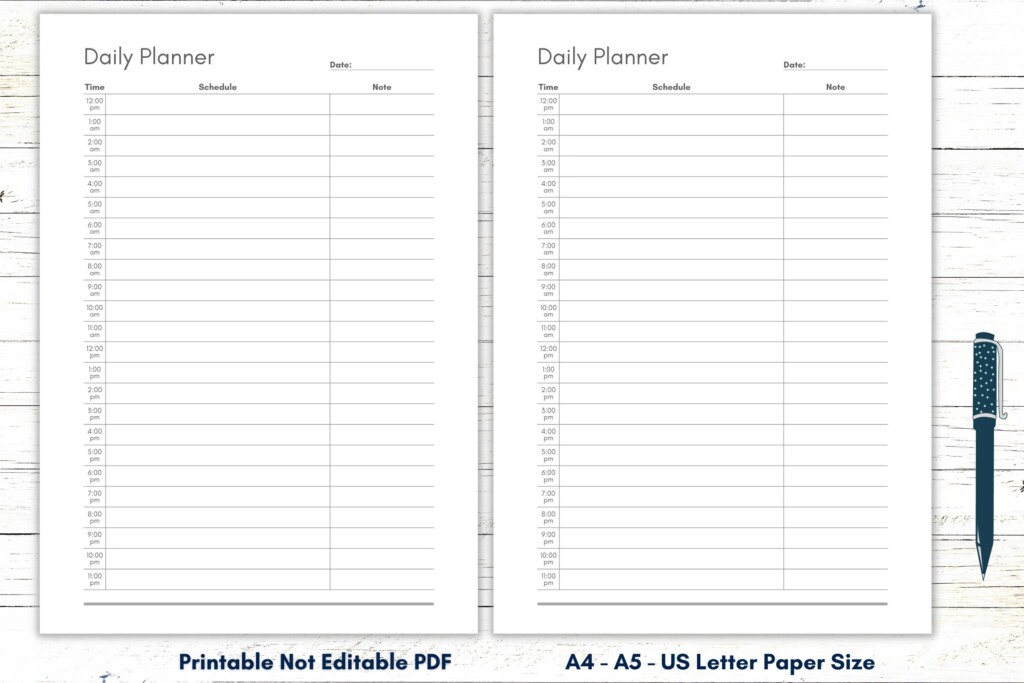 24 Hour Planner Printable 24 Hour Day Planner 24 Hourly Planner 24 