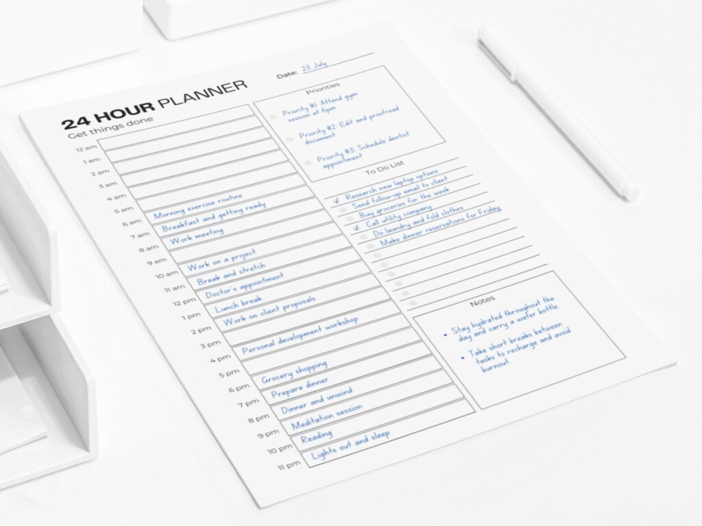 24 Hour Planner Printable Day Planner Fillable PDF Daily Planner Daily 