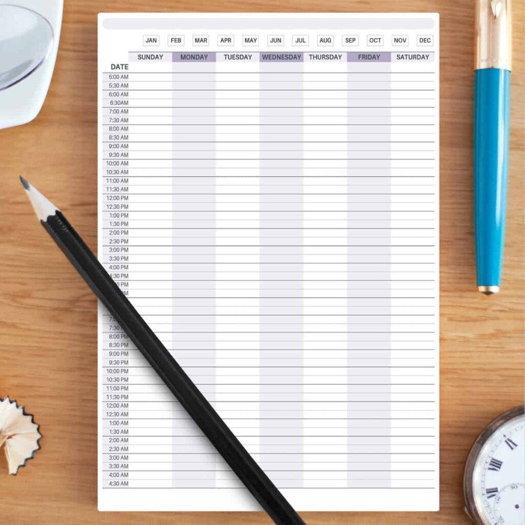 24 Hour Weekly Planner FREE Printable