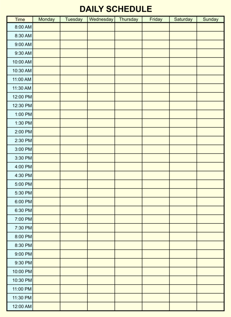 24 Hour Weekly Planner Printable