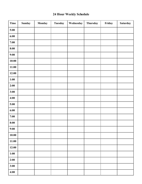 24 Hour Weekly Planner Printable Free Weekly Planner Printable