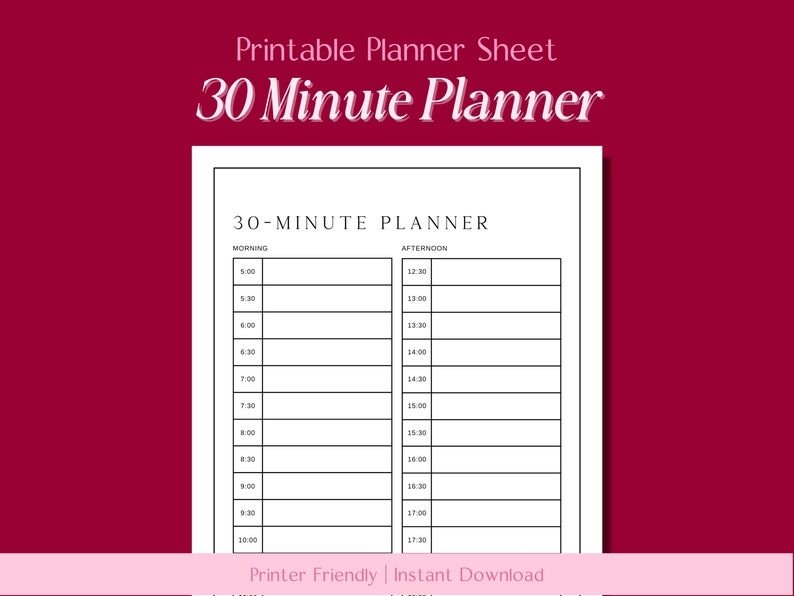 30 Minute Daily Planner Printable Small Business Planner Business 