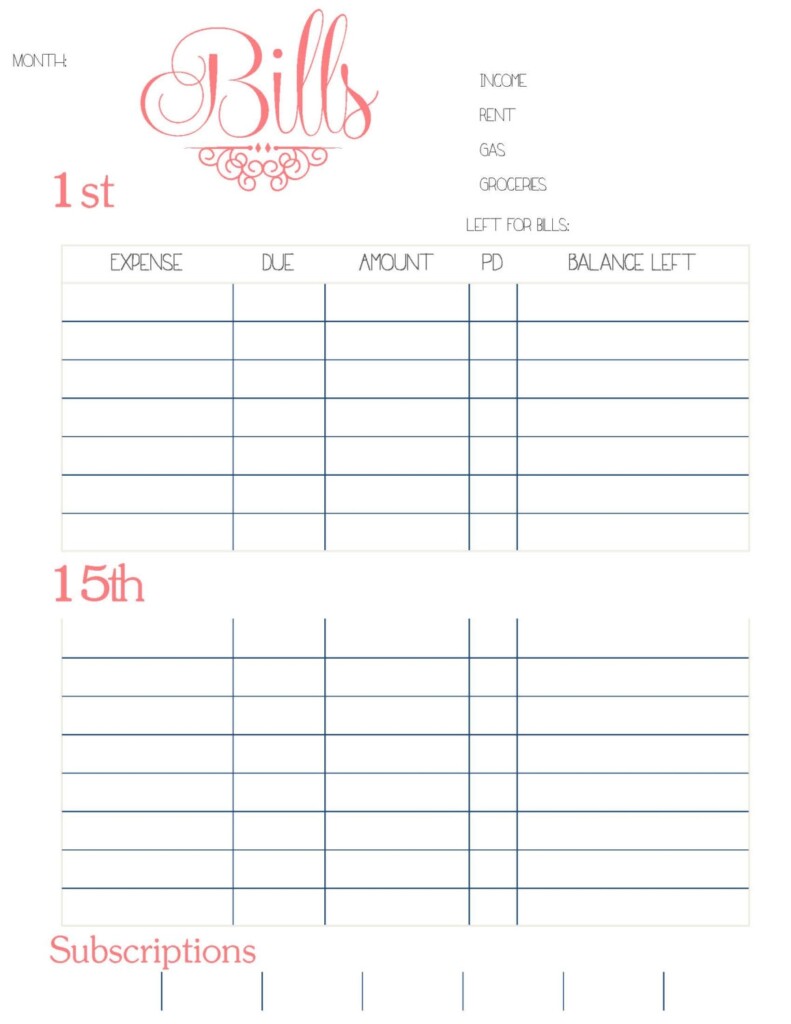4 Best Images Of Printable Bill Planner Free Printable Annual Bill 