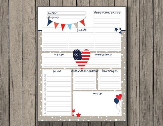 4th Of July Planner Printable Party Printable Party Planner Printable