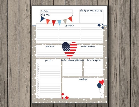 4th Of July Planner Printable Party Printable Party Planner