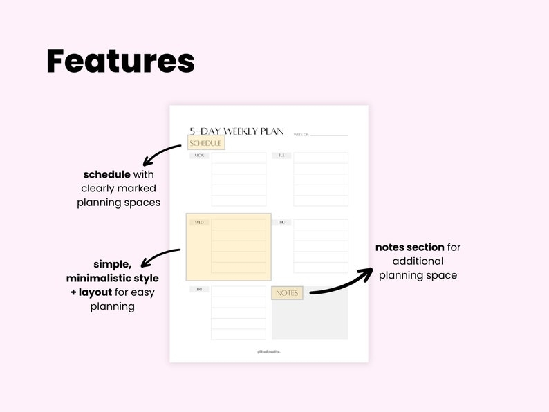 5 day Planner Printable Greyscale Minimalist Weekly To Do List 