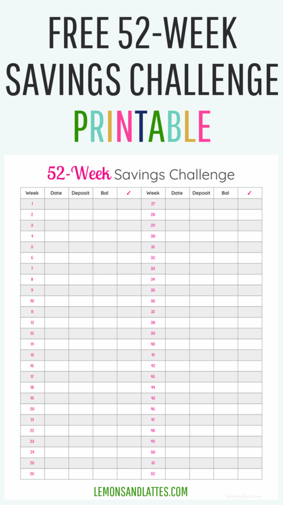 52 Week Challenge Printable