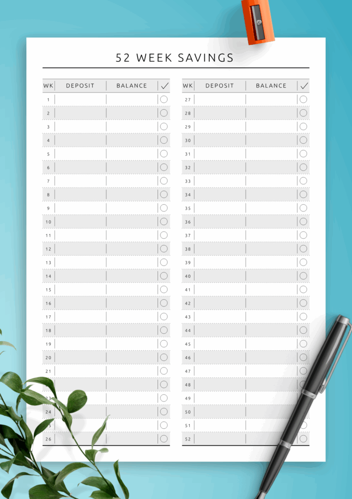 52 Week Savings Plan Printable