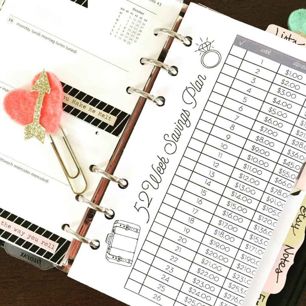 52 Week Savings Plan Printable Planner Pages Readerfrosd