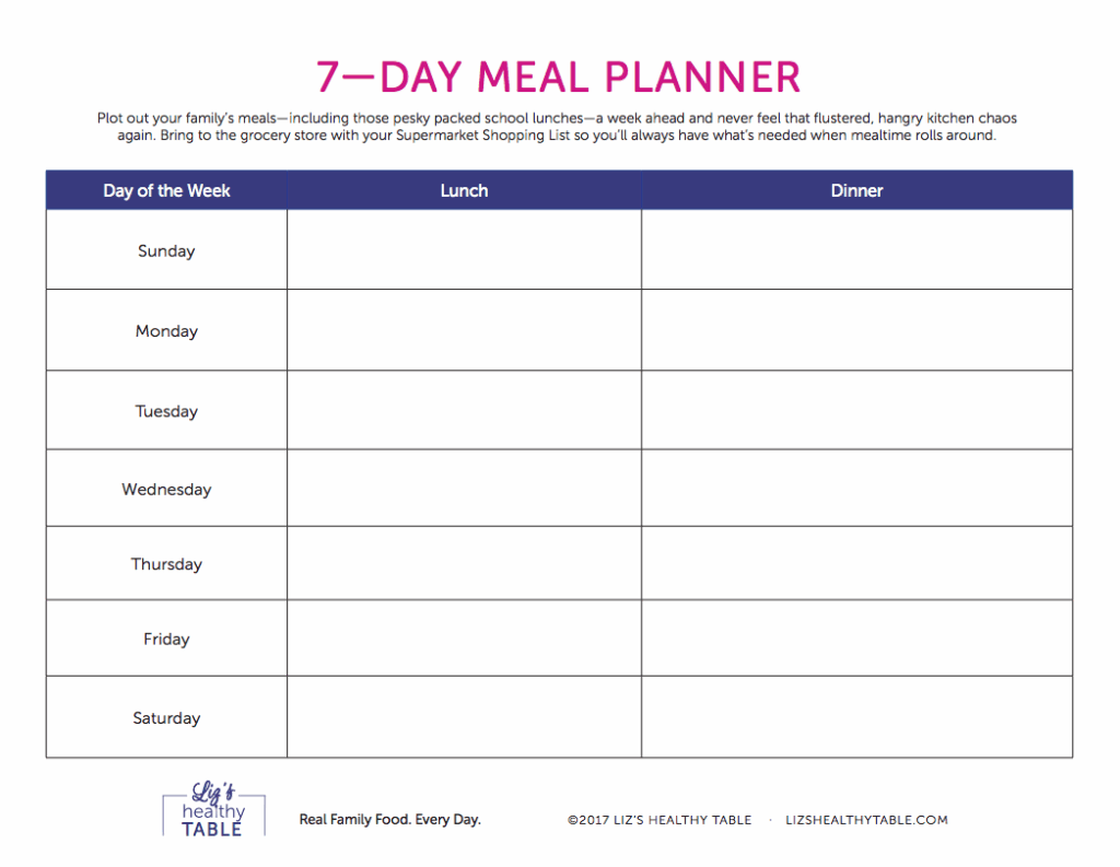 7 Day Menu Planner Printable