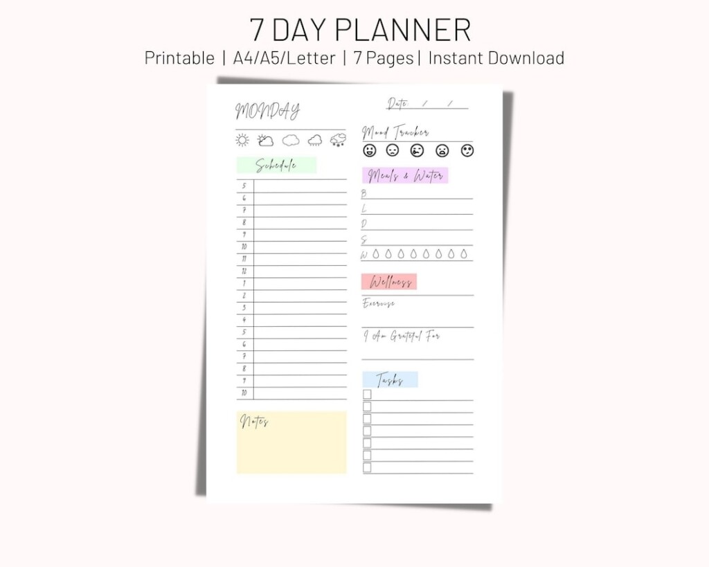 7 Day Planner Printable Daily Planner Daily To Do List For Work 