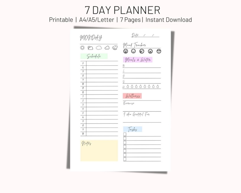 7 Day Planner Printable Daily Planner Daily To Do List For Work 