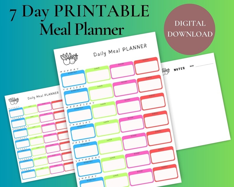 7 Day Printable Meal Planner Etsy