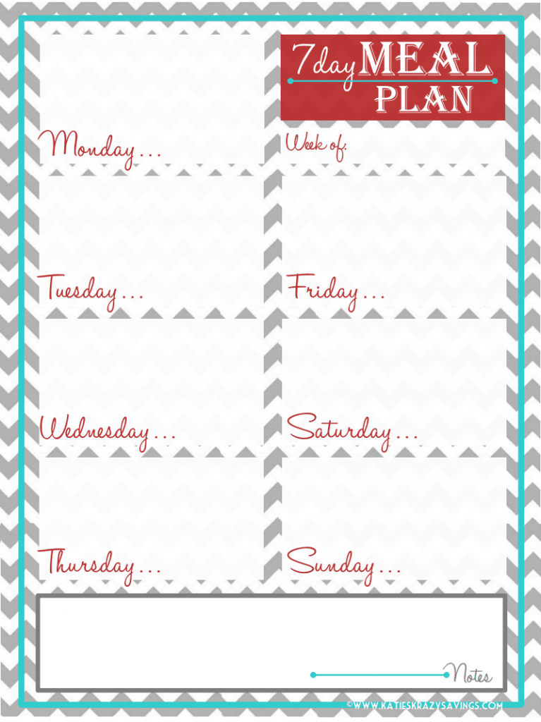 7 Day Weekly Meal Planner Printable Bomblopers