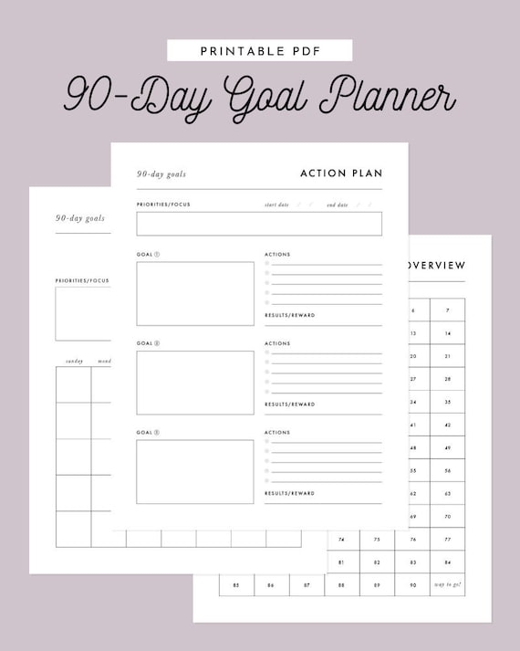 90 day Goal Planner Printable Planner Goal Action Plan Etsy Hong Kong
