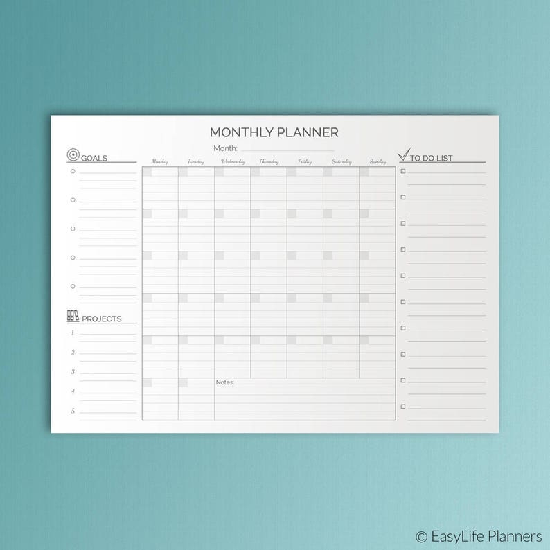 A3 Desk Planner Printable Monthly Planner Wall Calendar Family Etsy UK