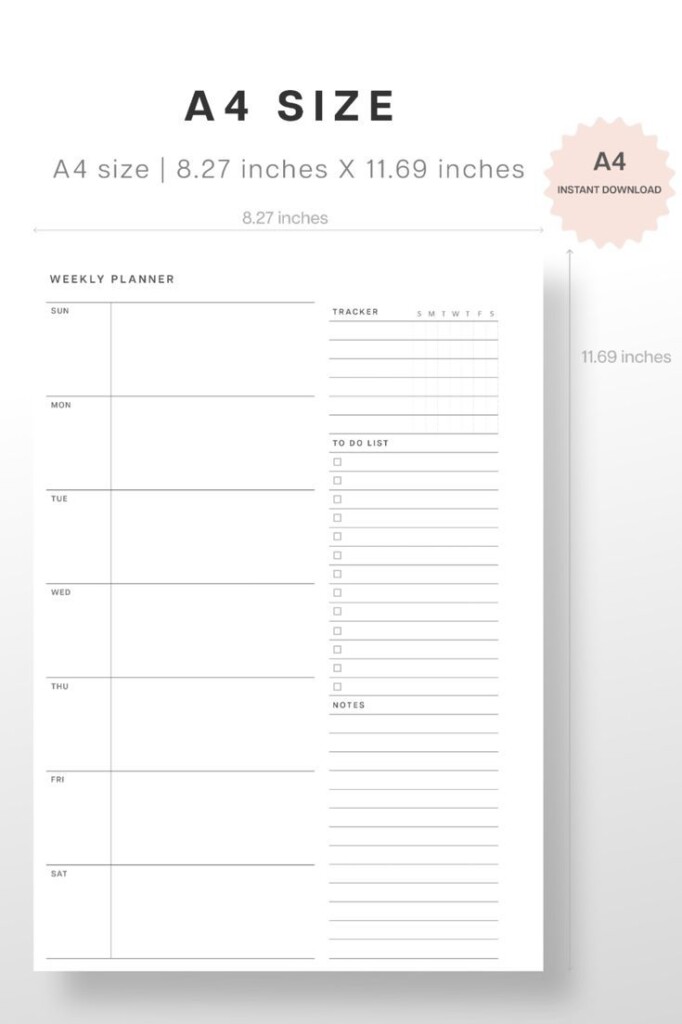 A4 Printable Weekly Planner Templates