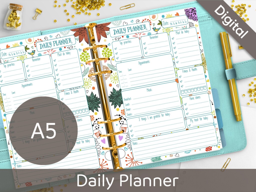 A5 Daily Planner Printable Filofax A5 Size Printable Refills