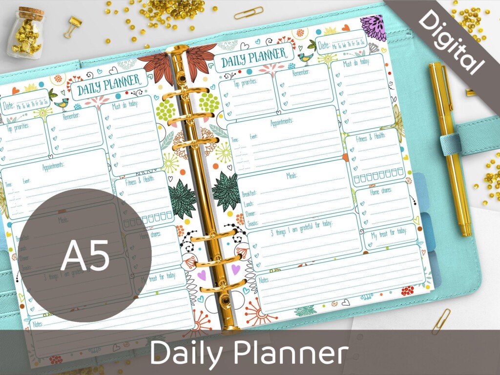 A5 Daily Planner Printable Filofax A5 Size Printable Refills