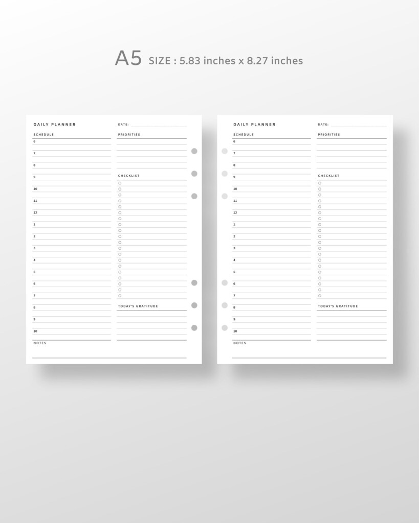 A5 Daily Planner Printable Pdf Undated Daily Planner Insert Hourly 
