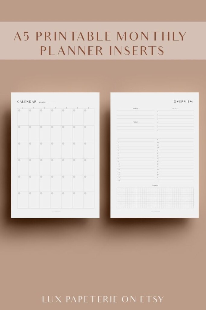 A5 Monthly Planner Inserts Printable Planner Inserts Monthly Etsy 